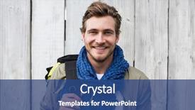  Presentation with shepherd carrying sheep on shoulder - PPT theme having travel - happy young man carrying backpack background and a ocean colored foreground