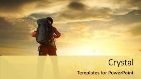  Presentation with backpack - PPT layouts with travel - hiker with backpack standing background and a yellow colored foreground