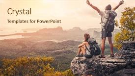  Presentation with backpacks - Presentation having travel - hikers with backpacks relaxing background and a cream colored foreground