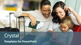  Presentation with cheerful stylish city girl using - Beautiful theme featuring travel - little girl using tablet pc backdrop and a ocean colored foreground