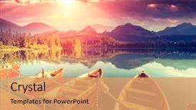  Presentation with mountain lake - Beautiful presentation theme featuring travel - majestic mountain lake in national backdrop and a coral colored foreground