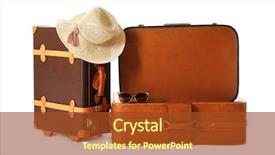  Presentation with hat - PPT layouts consisting of travel - modern suitcases and hat isolated background and a tawny brown colored foreground