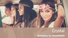  Presentation with travel friends - Presentation enhanced with travel - multi-ethnic hippie friends background and a coral colored foreground