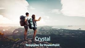  Presentation with mountain view - Slide deck consisting of travel - two hikers relax on top background and a tawny brown colored foreground