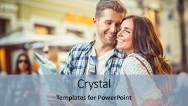  Presentation with city line map - Slide deck featuring travel - young couple with a map background and a light blue colored foreground