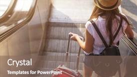  Presentation with suitcase - Colorful slide deck enhanced with travel - young girl with suitcase down backdrop and a violet colored foreground