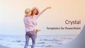  Presentation with young happy couple - PPT theme featuring travel - young happy couple on seashore background and a lemonade colored foreground