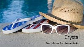  Presentation with vacation - Colorful PPT layouts enhanced with american vacation sun hat white sunglasses and flip flops backdrop and a light gray colored foreground