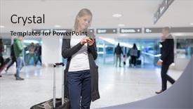  Presentation with airport - PPT theme having abroad - young female passenger background and a light gray colored foreground