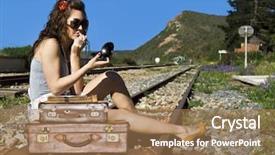 Presentation with railway tracks - Theme having her suitcases on the railway background and a coral colored foreground