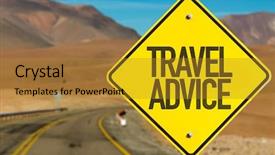  Presentation with business travel - Colorful presentation theme enhanced with travel advice sign on desert backdrop and a gold colored foreground