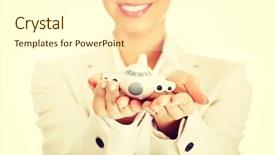  Presentation with palm - Audience pleasing presentation consisting of travel agent - african businesswoman holding small plane backdrop and a  colored foreground