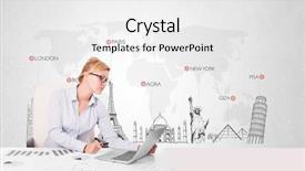  Presentation with world map - Presentation design having travel agent - beautiful young businesswoman with world background and a white colored foreground