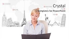  Presentation with old map aged world vintage - Slides featuring travel agent - beautiful young businesswoman with world background and a white colored foreground