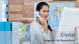  Presentation with call of dutty - Presentation design with travel agent - pretty businesswoman having phone call background and a light blue colored foreground