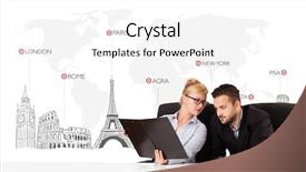  Presentation with world travel - Slides having travel agent - young businessman and businesswoman background and a  colored foreground