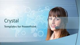  Presentation with telemarketer - Audience pleasing presentation design consisting of travel agent - young female telemarketer with blue backdrop and a sky blue colored foreground