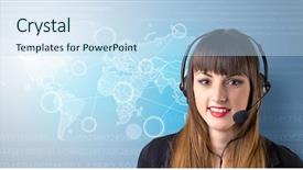  Presentation with telemarketer - Slide set featuring travel agent - young female telemarketer with blue background and a sky blue colored foreground