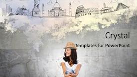  Presentation with lady - Presentation design having travel agent - young pretty lady dreaming background and a soft green colored foreground