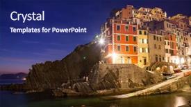  Presentation with data science journals series - Slide set having travel amazing italy series - riomaggiore village at night cinque terre national park liguaria background and a navy blue colored foreground