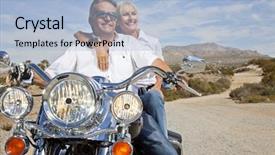  Presentation with lonely desert road - Theme having travel america - senior couple on desert road background and a light blue colored foreground