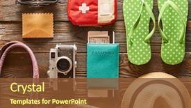  Presentation with flat - Cool new slide set with travel and beach items flat backdrop and a tawny brown colored foreground