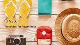  Presentation with flat - Audience pleasing presentation consisting of travel and beach items flat backdrop and a yellow colored foreground