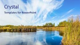  Presentation with water dam - Slide deck consisting of travel around the world background and a sky blue colored foreground