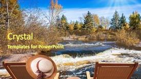  Presentation with water dam - PPT theme featuring travel around the world background and a tawny brown colored foreground