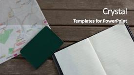  Presentation with diary - Slides with travel arrangement - overhead of open diary passport background and a tawny brown colored foreground