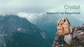  Presentation with alpine - Slide deck with travel backpack over alpine mountains view with snow winter travelling background and a sky blue colored foreground