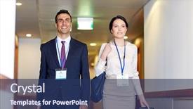  Presentation with hotel business - PPT theme featuring travel bags and conference badge background and a ocean colored foreground