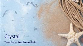  Presentation with sea shells - Colorful PPT theme enhanced with travel beach vacation background sea shells and starfish over stone with sand top view with copy space backdrop and a light blue colored foreground