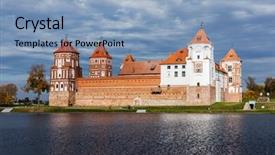  Presentation with medieval iron doors stone castle - Amazing presentation theme having travel belarus background - medieval mir backdrop and a  colored foreground