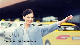  Presentation with tourism business - Audience pleasing PPT layouts consisting of waving hand and catching taxi backdrop and a light blue colored foreground