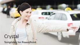  Presentation with tourism business - Presentation theme enhanced with catching taxi at airport background and a light gray colored foreground