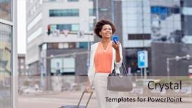  Presentation with travel app - Slide set enhanced with travel business trip people background and a soft green colored foreground