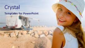  Presentation with summer - Audience pleasing slide deck consisting of travel with camper summer beach backdrop and a sky blue colored foreground