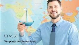  Presentation with map - Presentation design consisting of travel-concept-handsome-man background and a  colored foreground