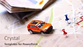  Presentation with travel - Cool new PPT theme with travel-concept-small-toy-car backdrop and a lemonade colored foreground