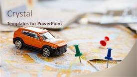  Presentation with travel - Theme having travel-concept-small-toy-car background and a soft green colored foreground