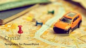  Presentation with travel - PPT layouts enhanced with travel-concept-small-toy-car background and a yellow colored foreground