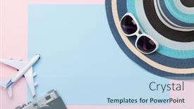  Presentation with space travel - PPT theme featuring travel-concept-with-airplane-camera background and a light blue colored foreground