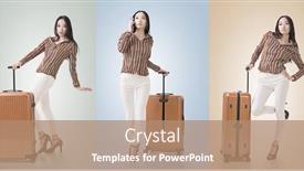  Presentation with luggage - Amazing slide deck having travel concept with asian beauty with a luggage in a set backdrop and a coral colored foreground