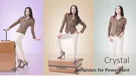  Presentation with luggage - Audience pleasing presentation design consisting of travel concept with asian beauty with a luggage in a set backdrop and a soft green colored foreground