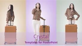  Presentation with luggage - Colorful slide deck enhanced with travel concept with asian beauty with a luggage in a set backdrop and a lemonade colored foreground