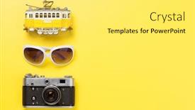 Presentation with tram - Amazing presentation design having travel-concept-with-camera-sunglasses backdrop and a white colored foreground