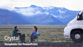  Presentation with campervan - Amazing slides having travel couple by mobile motor backdrop and a dark gray colored foreground