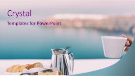  Presentation with luxury travel - Theme featuring luxury travel cruise vacation breakfast coffee cup woman drinking at restaurant brunch banner panorama of morning person eating holding coffee mug at resort hotel balcony background and a lemonade colored foreground