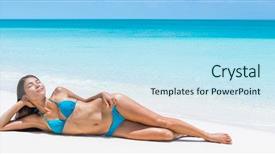  Presentation with sun tanning - Cool new PPT theme with travel destination asian blue bikini backdrop and a sky blue colored foreground